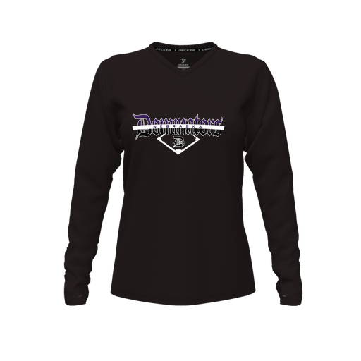 [CUS-DFW-TEES-PER-VNK-LSL-BLK-FYXS-LOGO3] Decker Performance T-Shirt (Female Youth XS, Black, V Neck, Logo 3, Long Sleeve)
