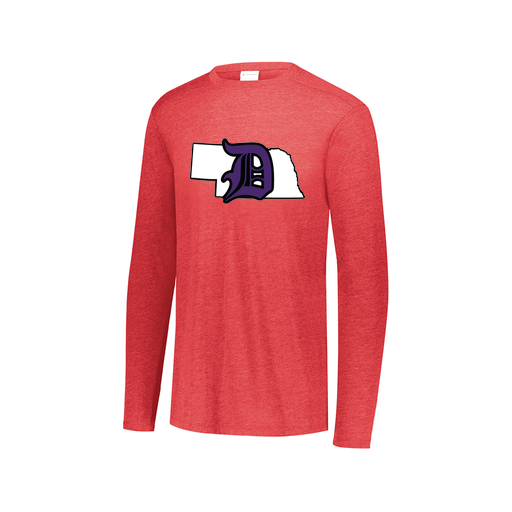 [FTLCUBRD-AXS-LOGO1] Decker Men's Tri-Blend T-Shirt - Long Sleeve (Adult XS, Red, Logo 1)