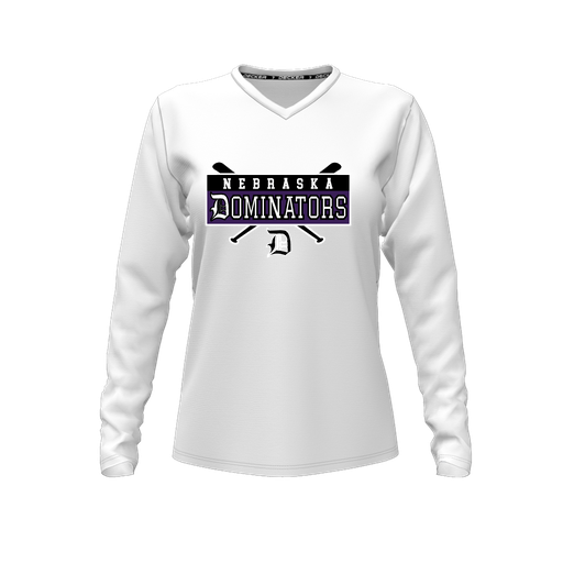 [CUS-DFW-TEES-CMF-VNK-LSL-WHT-FYXS-LOGO2] Decker Comfort T-Shirt (Female Youth XS, White, V Neck, Logo 2, Long Sleeve)