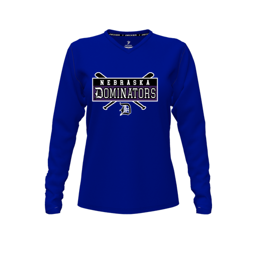 [CUS-DFW-TEES-CMF-VNK-LSL-RYL-FYXS-LOGO2] Decker Comfort T-Shirt (Female Youth XS, Royal, V Neck, Logo 2, Long Sleeve)