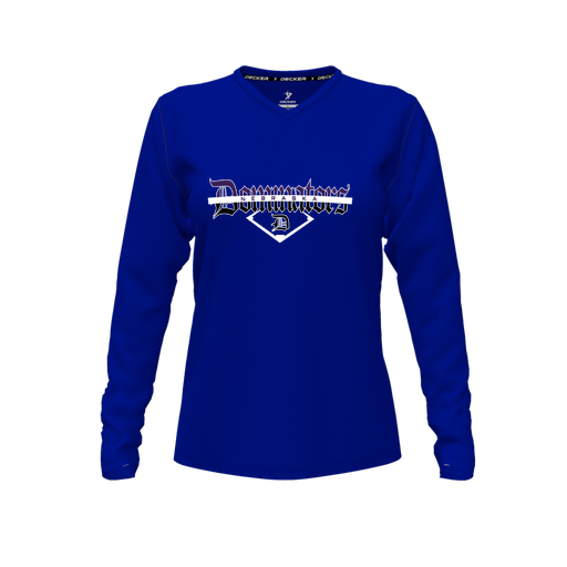 [CUS-DFW-TEES-PER-VNK-LSL-RYL-FYXS-LOGO3] Decker Performance T-Shirt (Female Youth XS, Royal, V Neck, Logo 3, Long Sleeve)