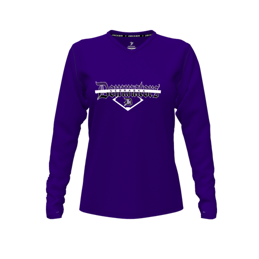 [CUS-DFW-TEES-PER-VNK-LSL-PUR-FYXS-LOGO3] Decker Performance T-Shirt (Female Youth XS, Purple, V Neck, Logo 3, Long Sleeve)