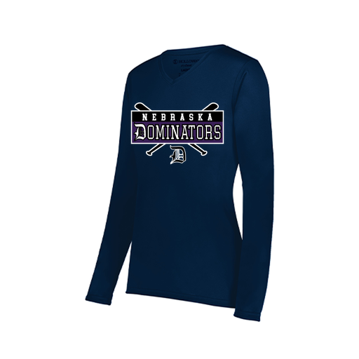 [222824.065.S-LOGO2] Ladies LS Smooth Sport Shirt (Female Adult S, Navy, Logo 2)