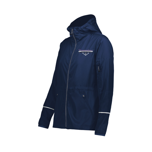 [229782.065.XS-LOGO3] Ladies Packable Full Zip Jacket (Female Adult XS, Navy, Logo 3)